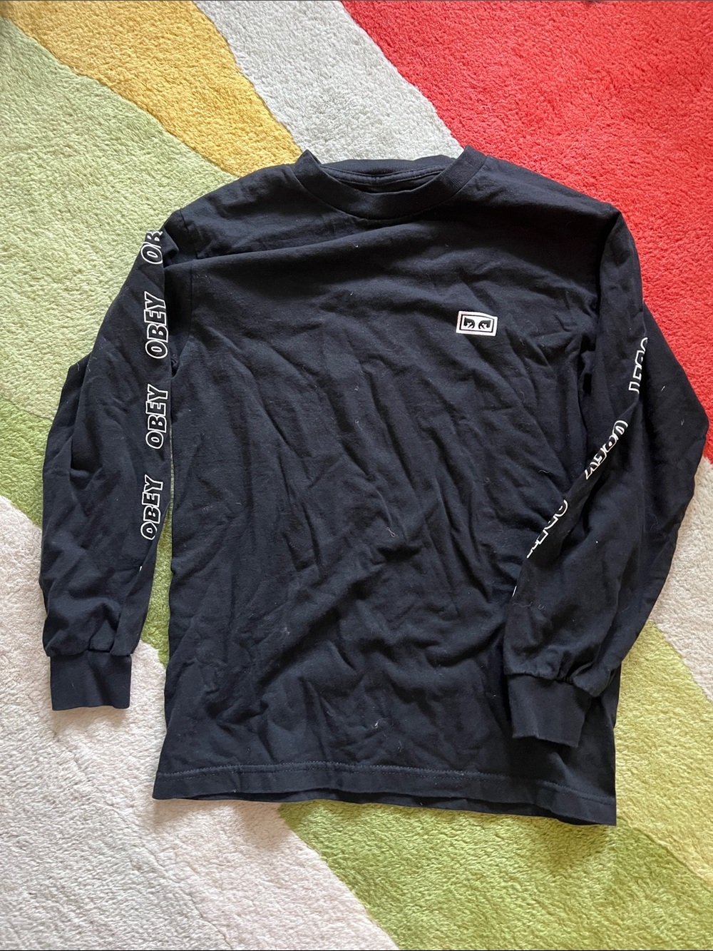 Obey Black Long Sleeve Tee with White Sleeve Logos